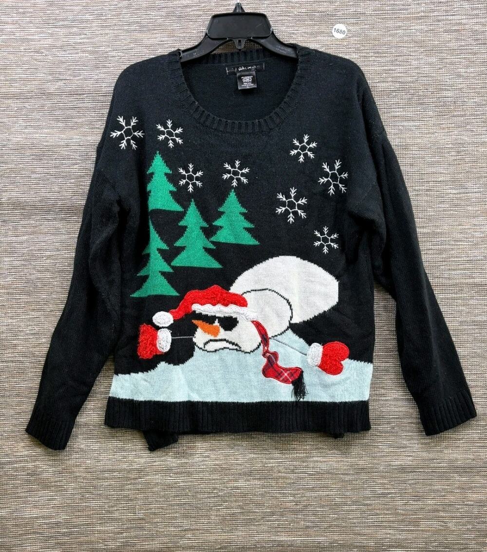 United States Sweaters Women’s Ugly Christmas Sweater Melting Snowman XL Black
